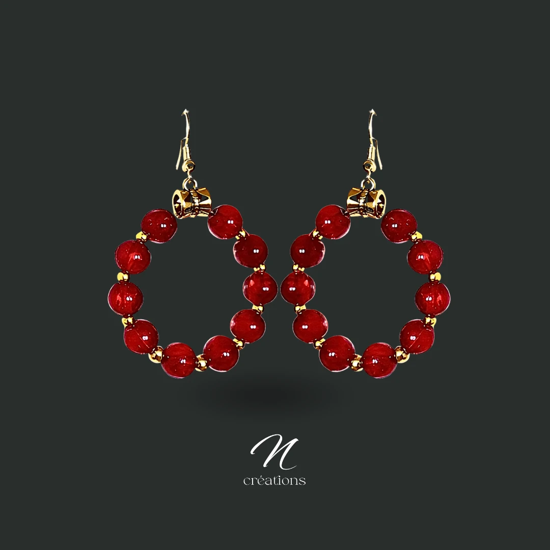 Créoles dorées rouge cerise