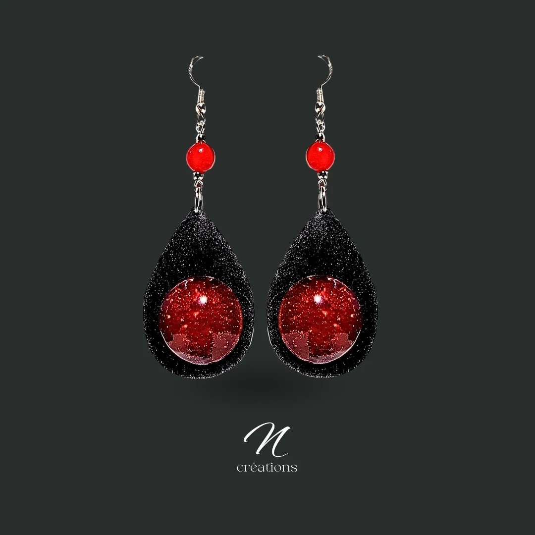 Boucles d'oreilles gouttes rouges