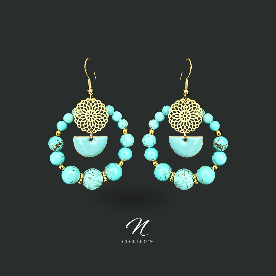 Créoles turquoises dorées