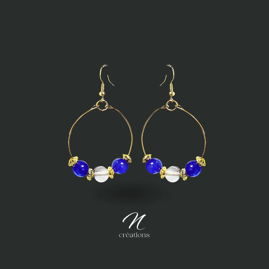 Créoles Perles Verre Bleu