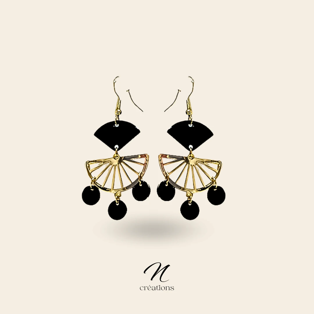 Boucles d'Oreilles Dorées Émail Noir