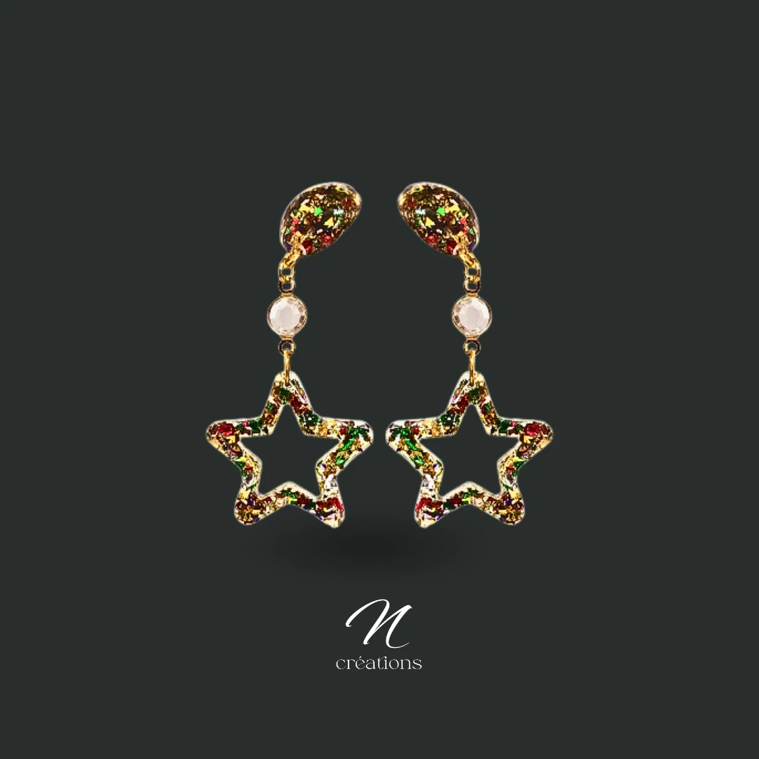 Boucles d'Oreilles Étoiles Dorées Transparentes