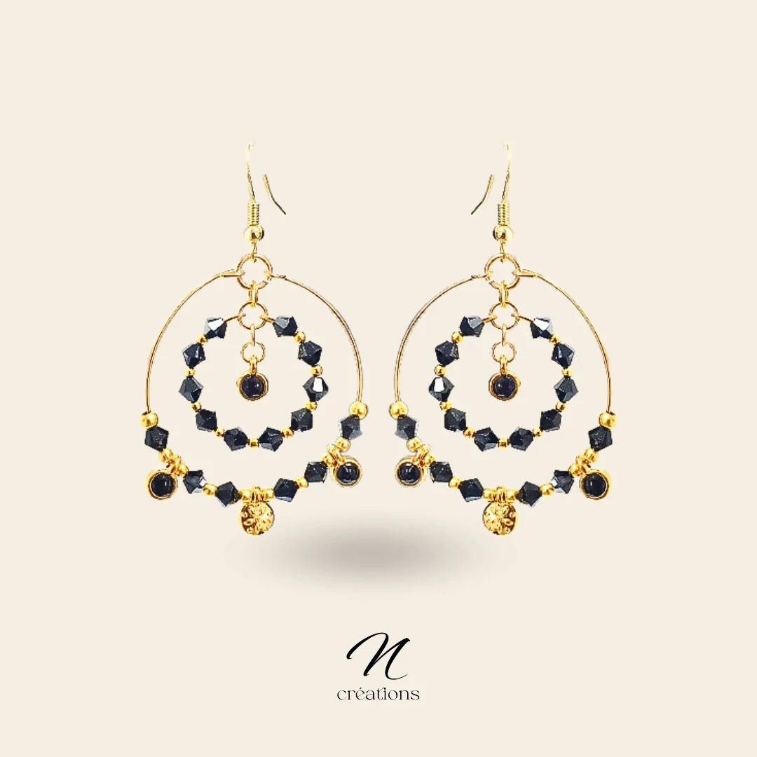 Doubles créoles noir et or