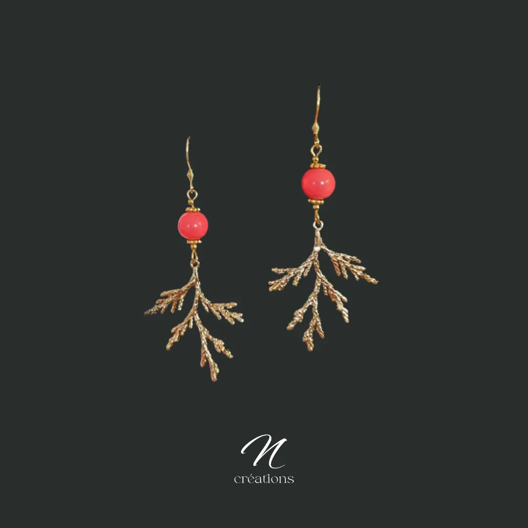 Boucles corail dorées artisanales