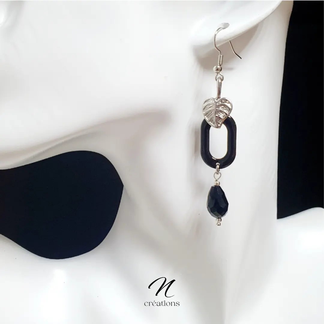 Boucles Feuilles Cristal Noir