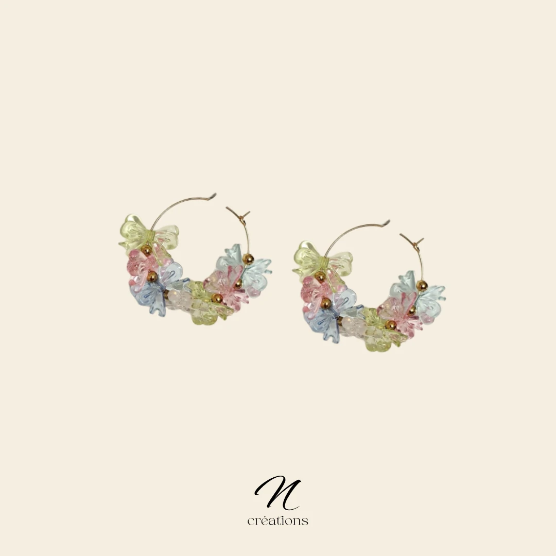 Créoles dorées papillons multicolores