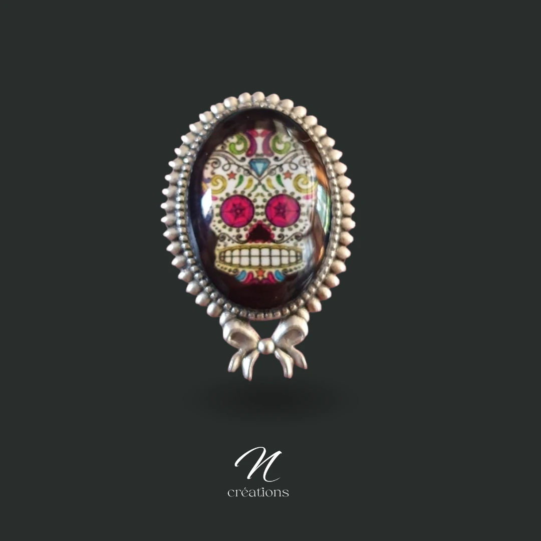 Bague ovale tête de mort mexicaine