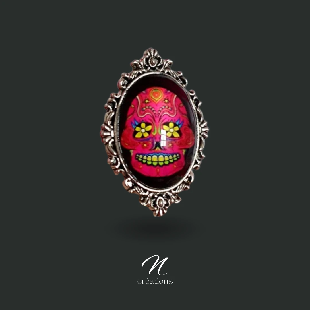 Bague ajustable tête de mort