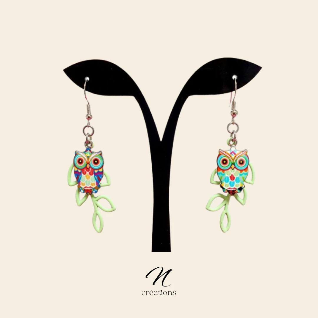Boucles d'oreilles hiboux vertes