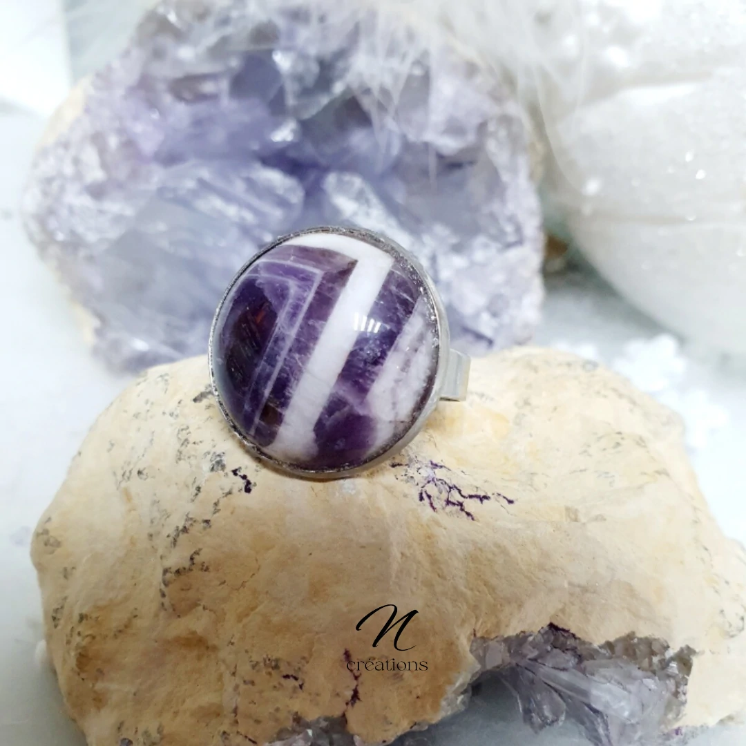 Bague ajustable améthyste artisanale