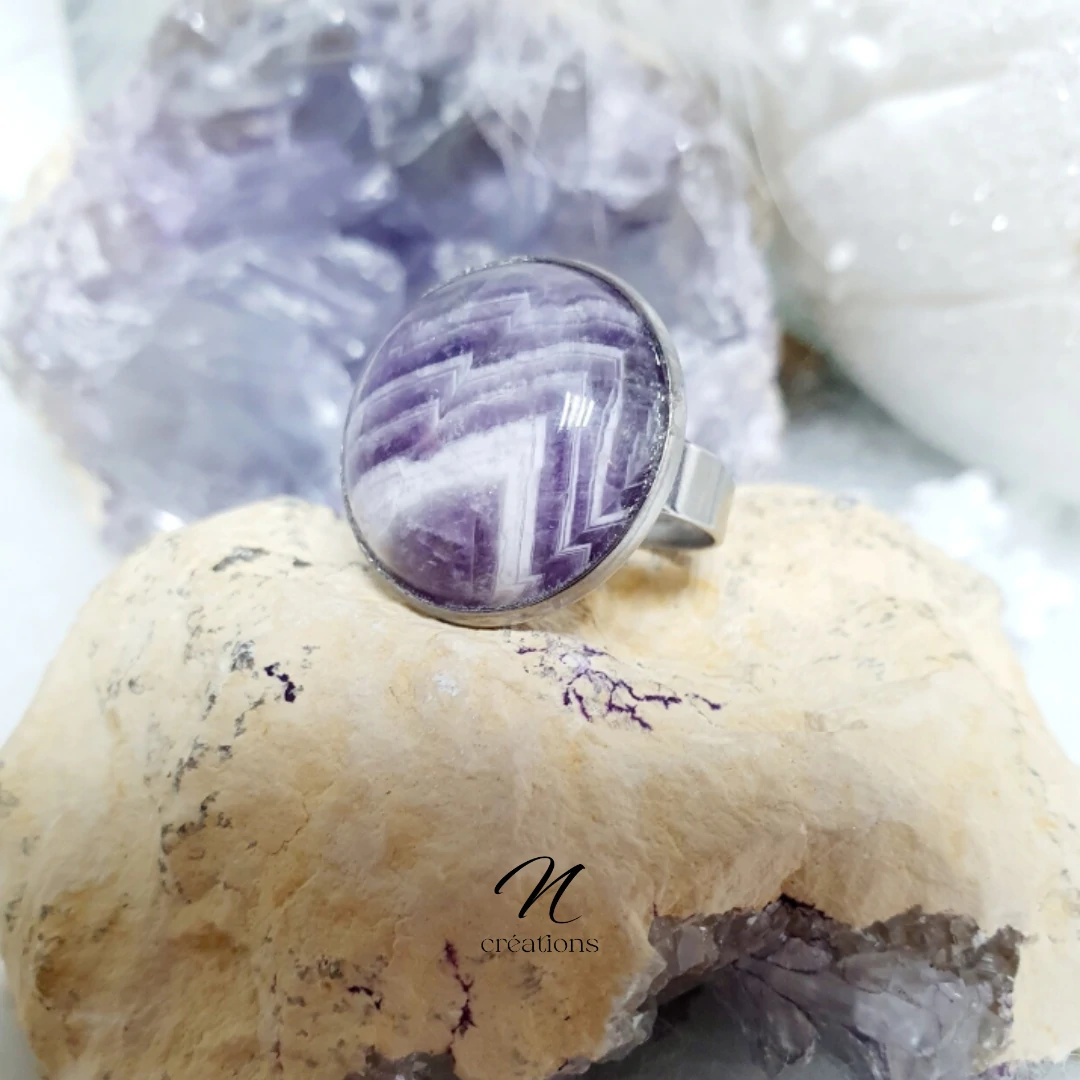 Bague ajustable améthyste chevron