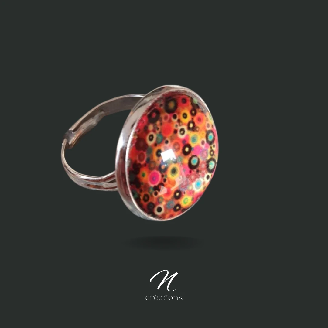 Bague cabochon verre multicolore