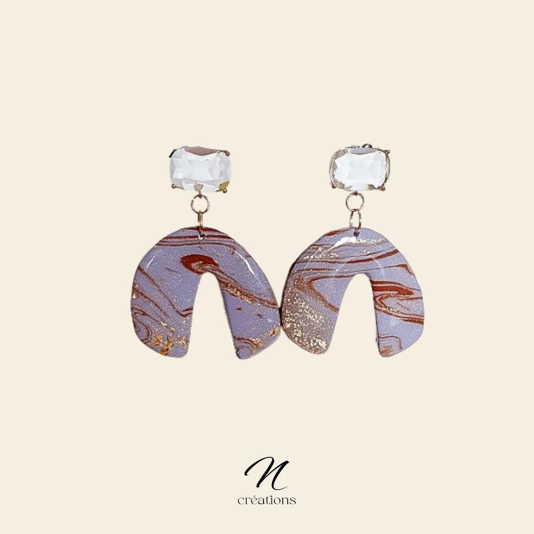 Boucles d'Oreilles mauve caramel et or