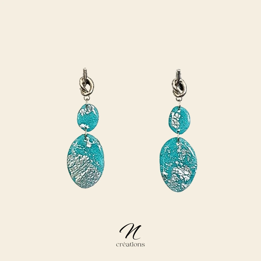 Boucles d’oreilles ovales turquoise et argent
