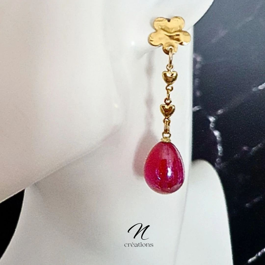 Boucles d'Oreilles Fleurs Gouttes Rouges Irisées