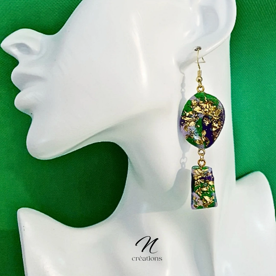 Boucles d’oreilles AURORA Polymère et Feuilles d’Or