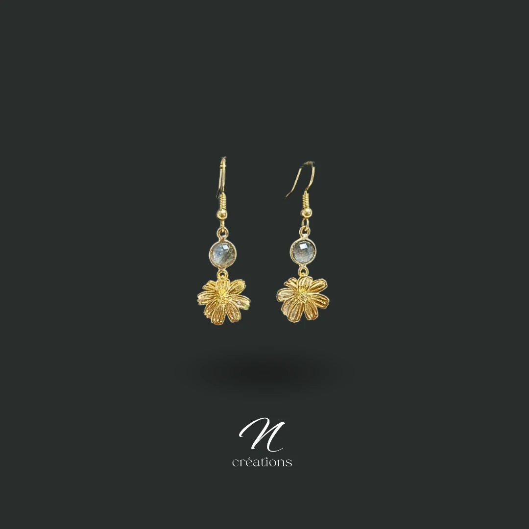 Boucles d'Oreilles Fleurs Or Fin 24K