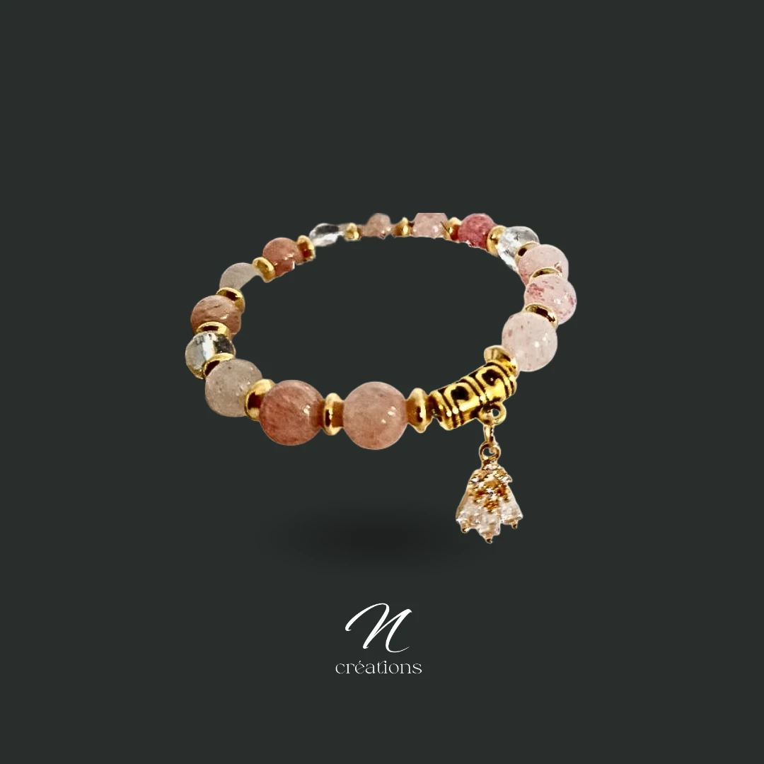 Bracelet Quartz Fraise et Cristal de Roche
