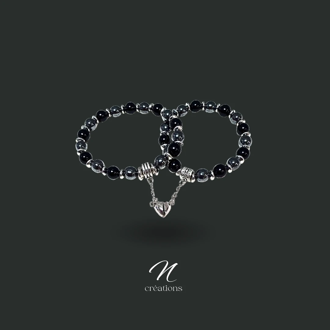 Couple de Bracelets Onyx Cœur