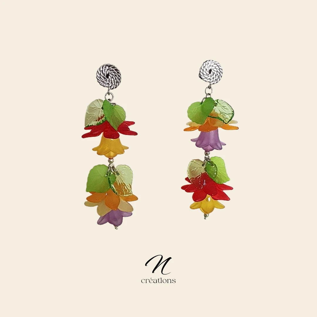 Boucles d'oreilles Fleurs Clochettes Multicolores