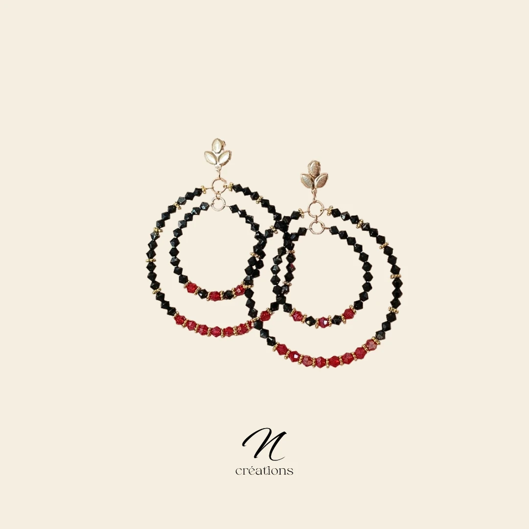 Doubles créoles géantes Noir et Rouge