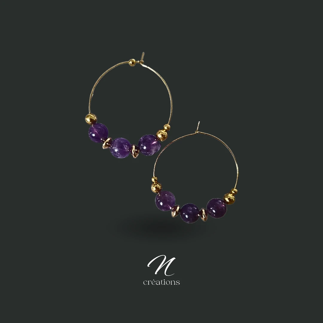 Créoles dorées Améthyste