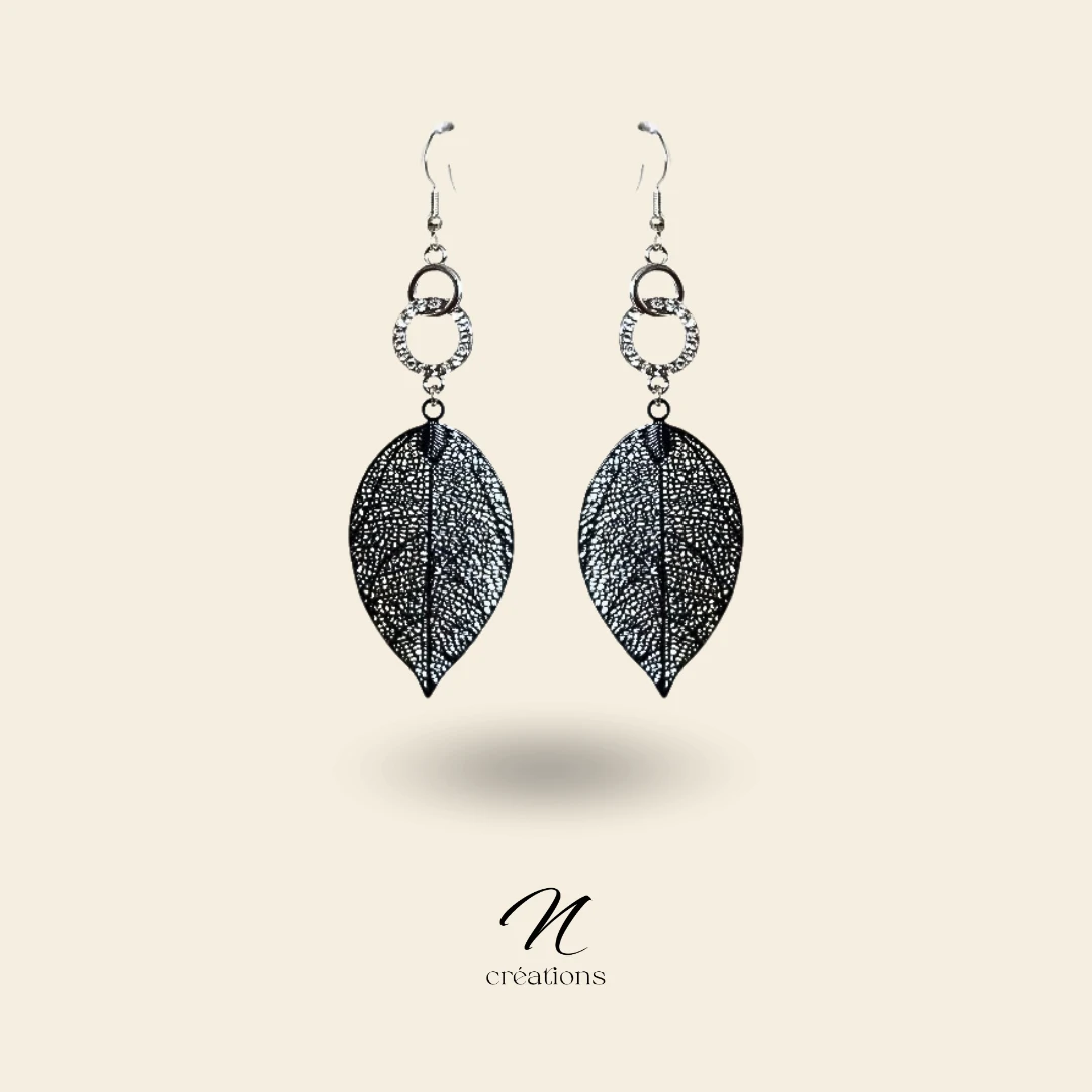 Boucles d'oreilles Feuilles Filigranes Noires