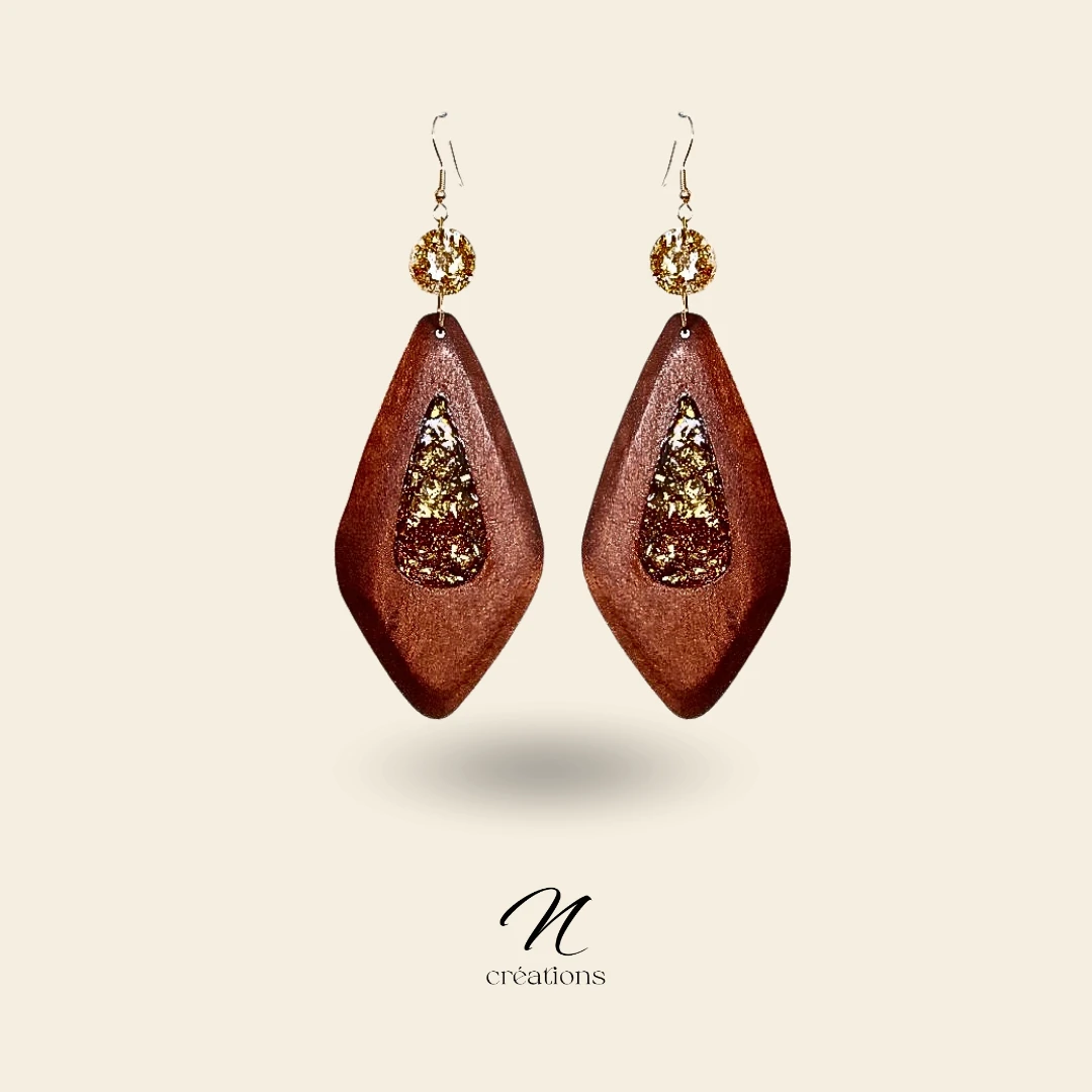 Boucles d'oreilles losanges bois