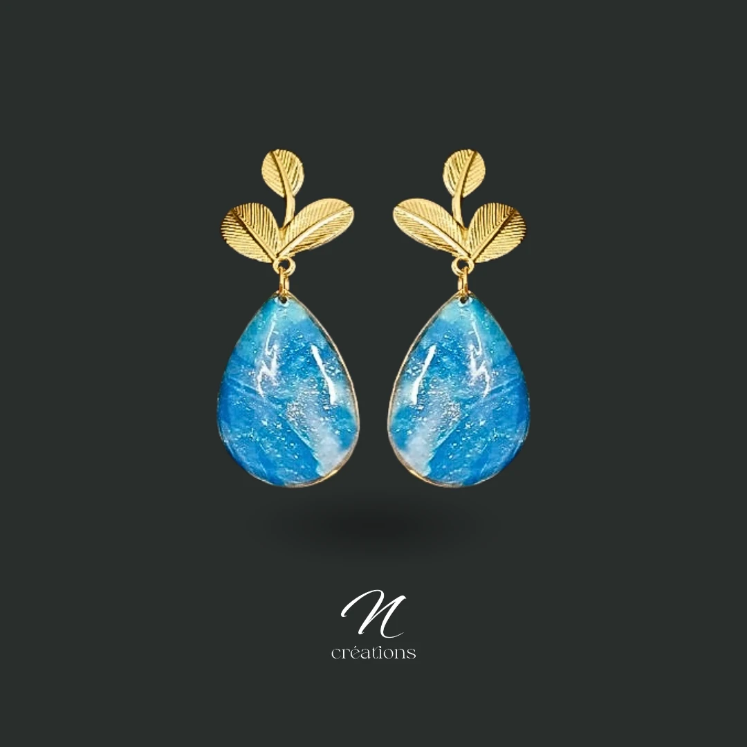 Boucles d’Oreilles Gouttes Polymère Bleues