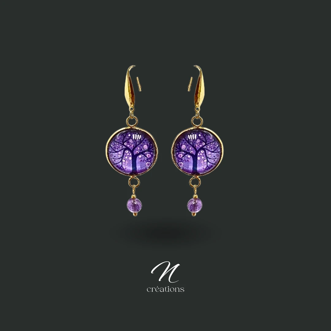 Boucles d’Oreilles Arbre de Vie Améthyste