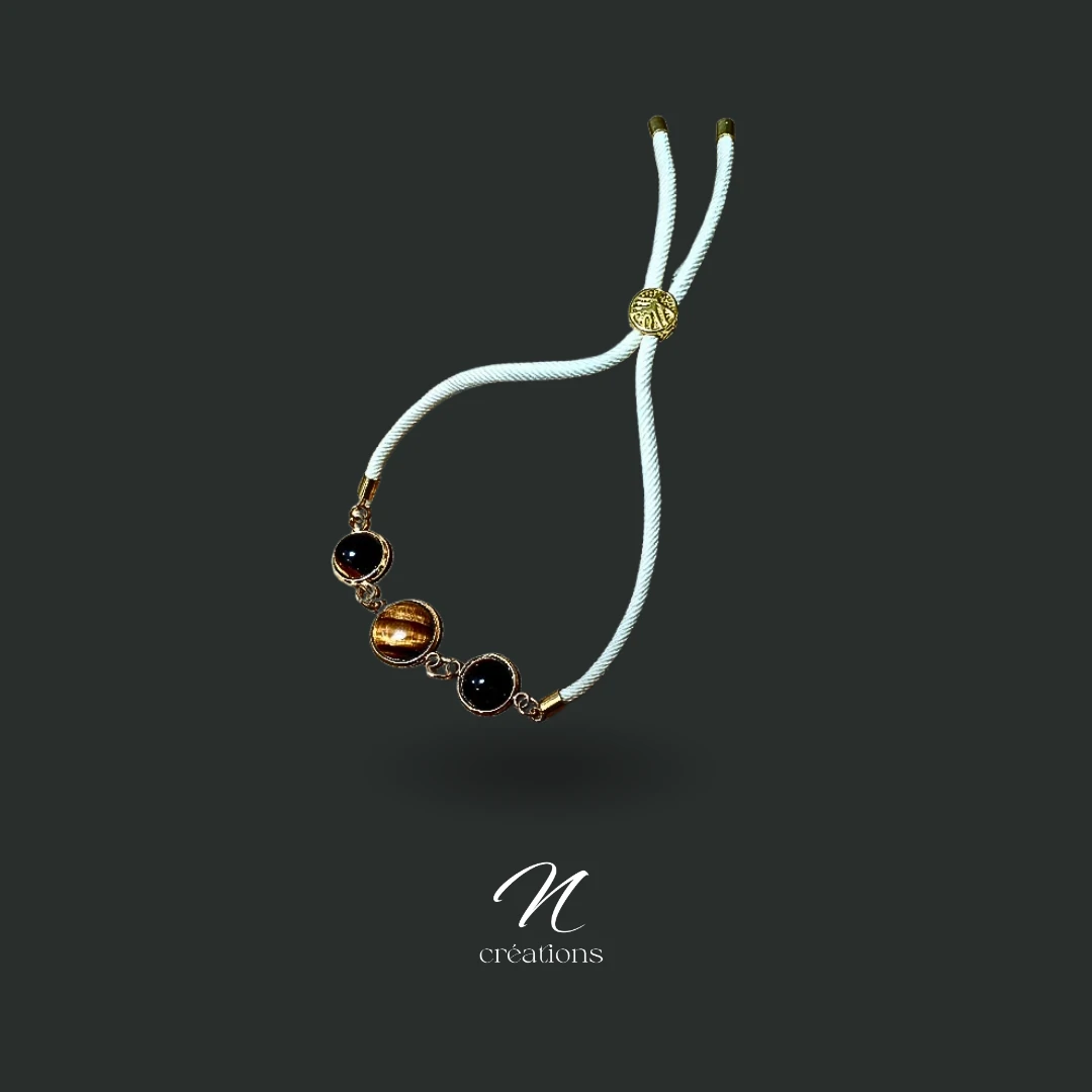 Bracelet Cordelette Écrue et Œil de Tigre