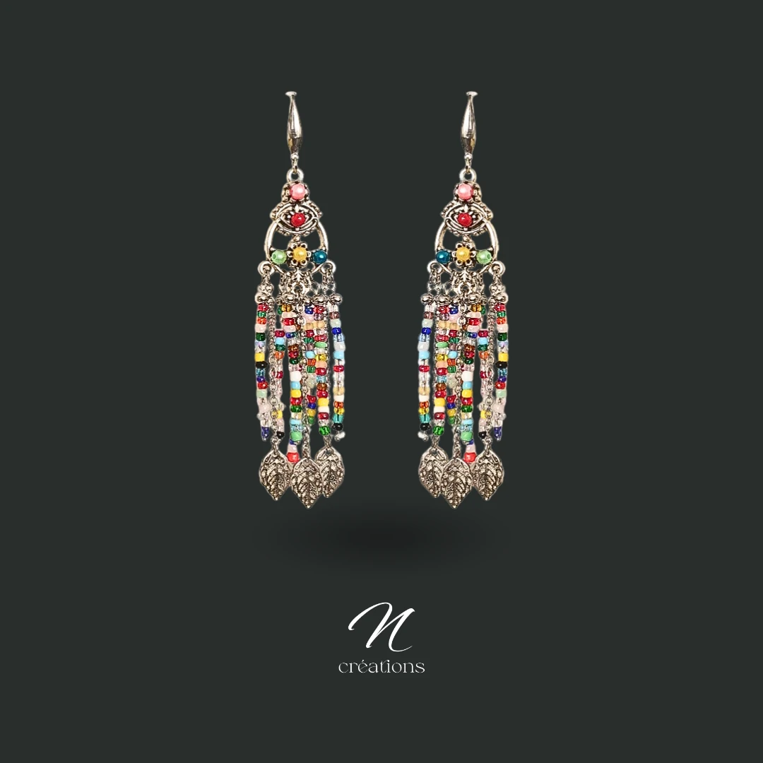 Longues Boucles d’Oreilles Perles Multicolores