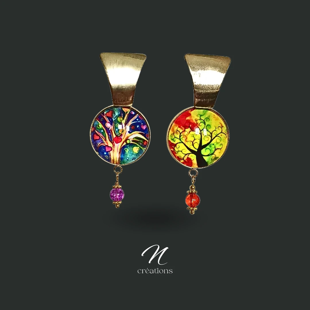 Boucles d’oreilles Arbre de Vie multicolores