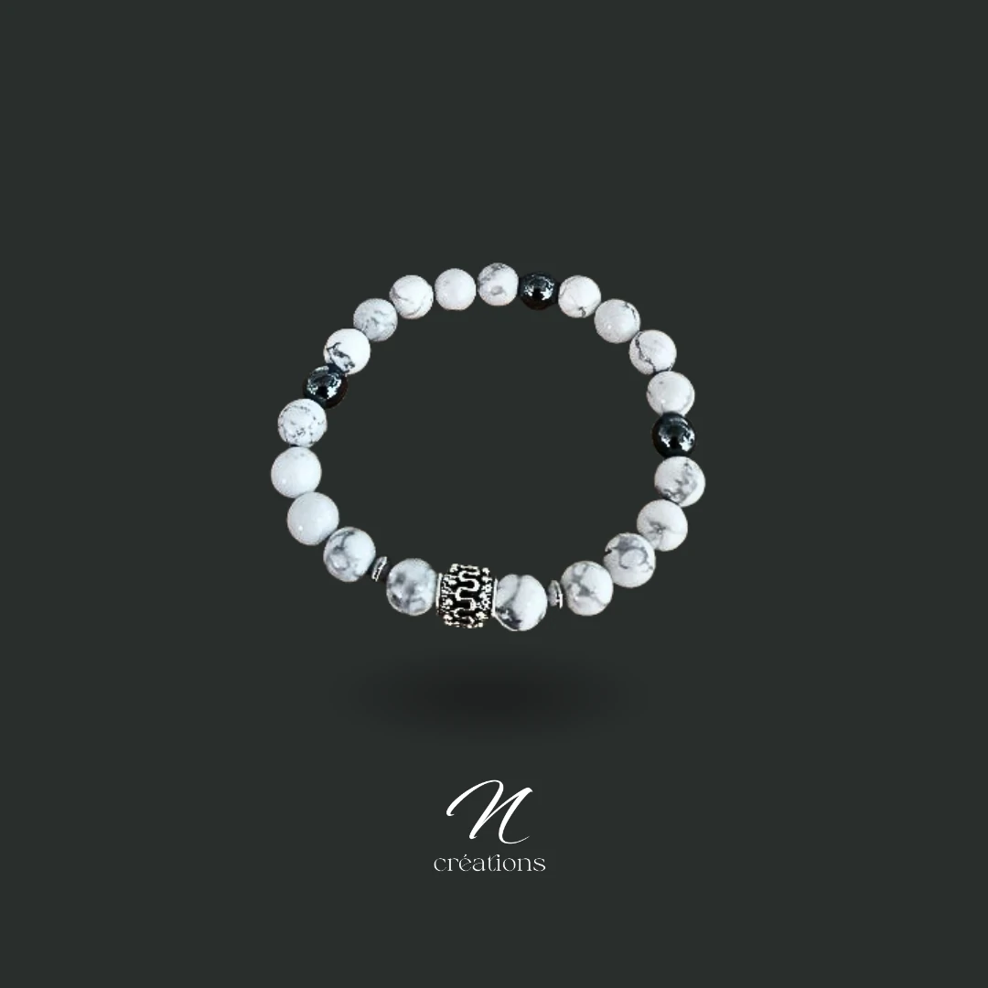 Bracelet perles Howlite et Hématite