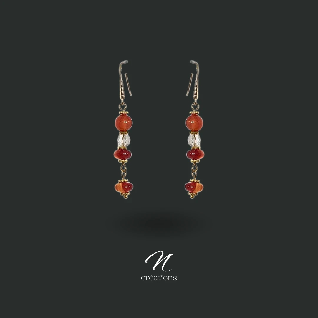 Boucles d’oreilles Cornaline et Cristal de Roche