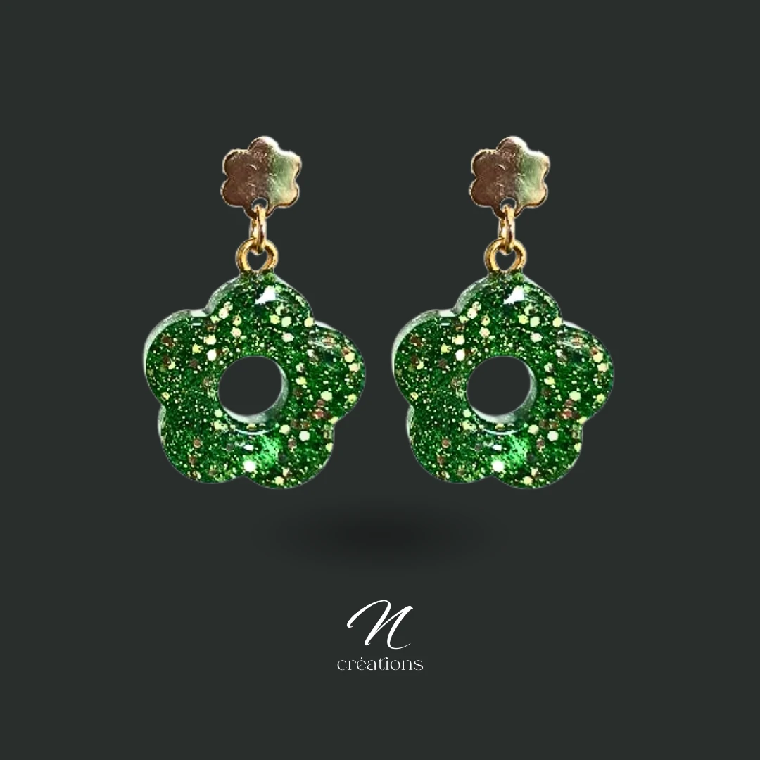 Boucles d’oreilles Fleurs Vertes