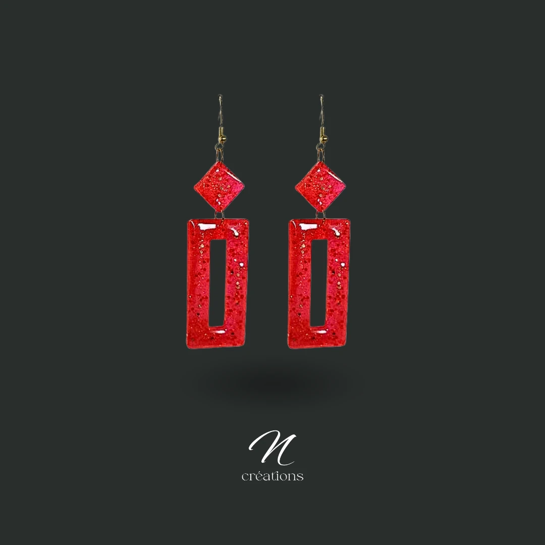 Boucles d’oreilles Rectangles Rouge