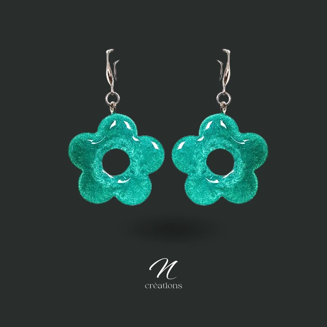 Boucles d’oreilles Fleurs Turquoise