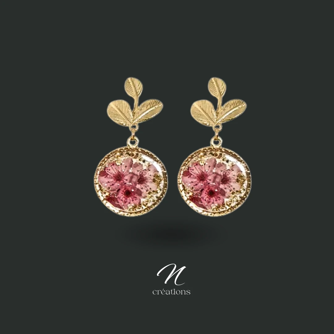 Boucles d’oreilles Rondes Dorées Arbre en fleurs