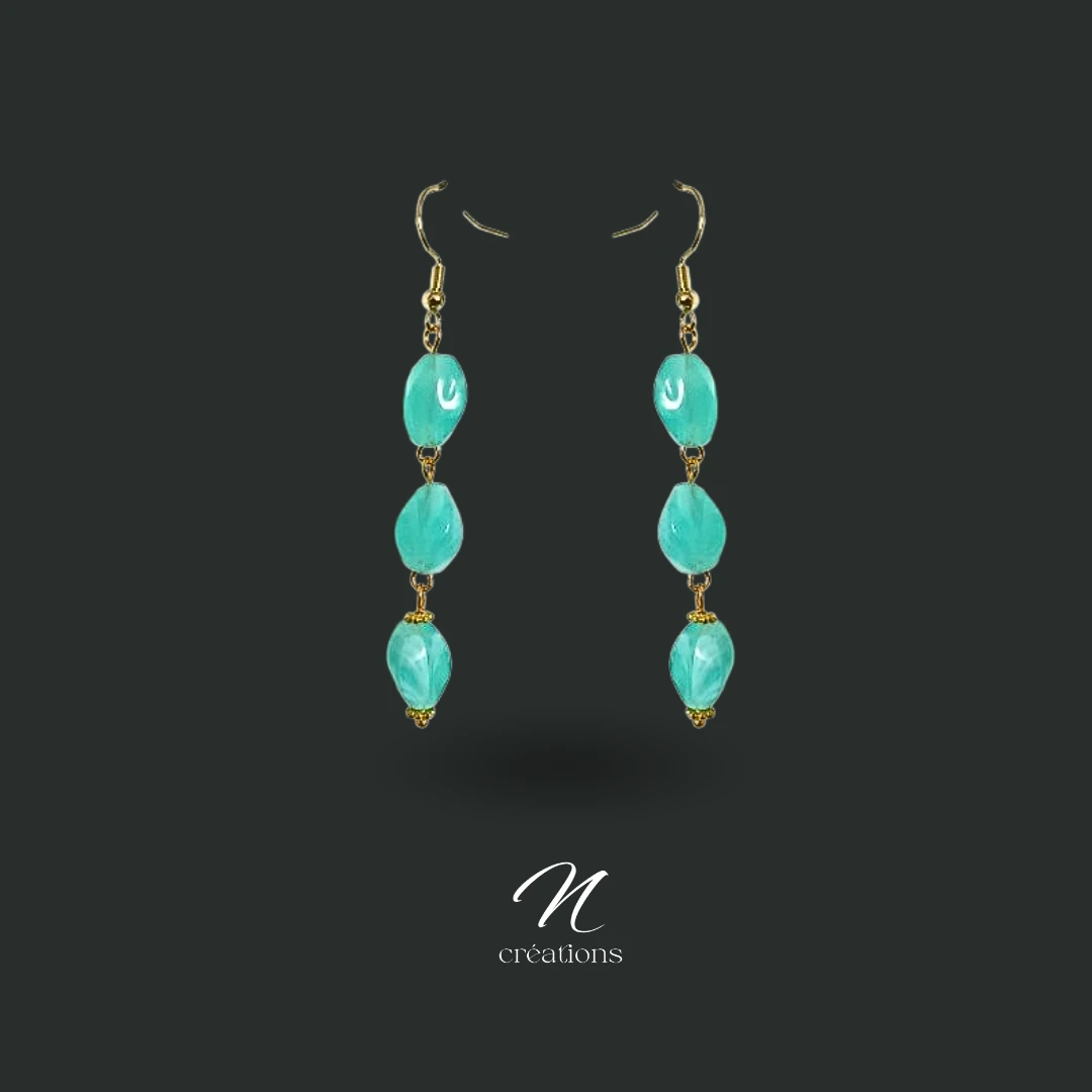 Boucles d’oreilles dorées et perles turquoise