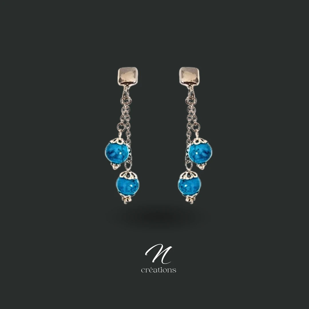 Boucles d’oreilles chaînettes bleu marbré