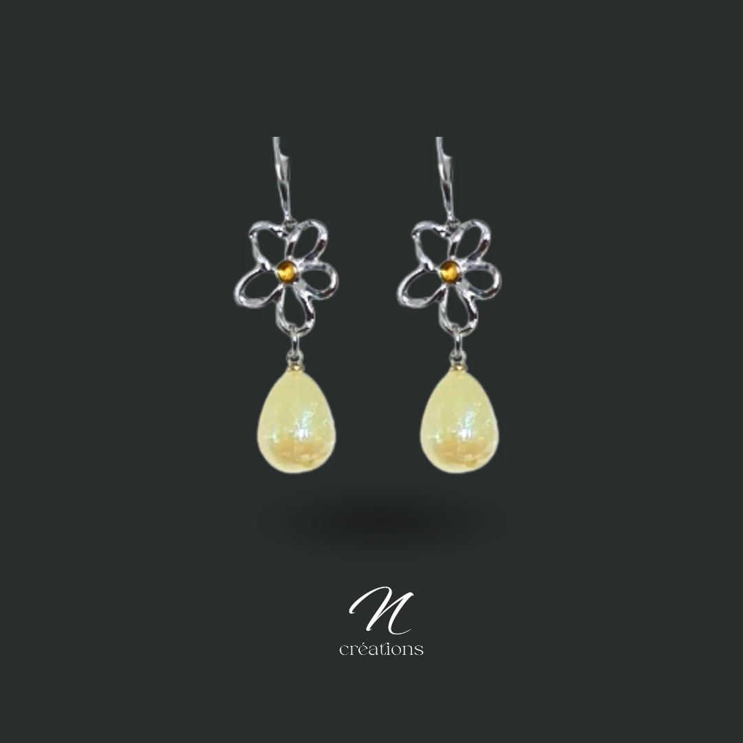 Boucles d’oreilles Fleurs et Gouttes Jaunes