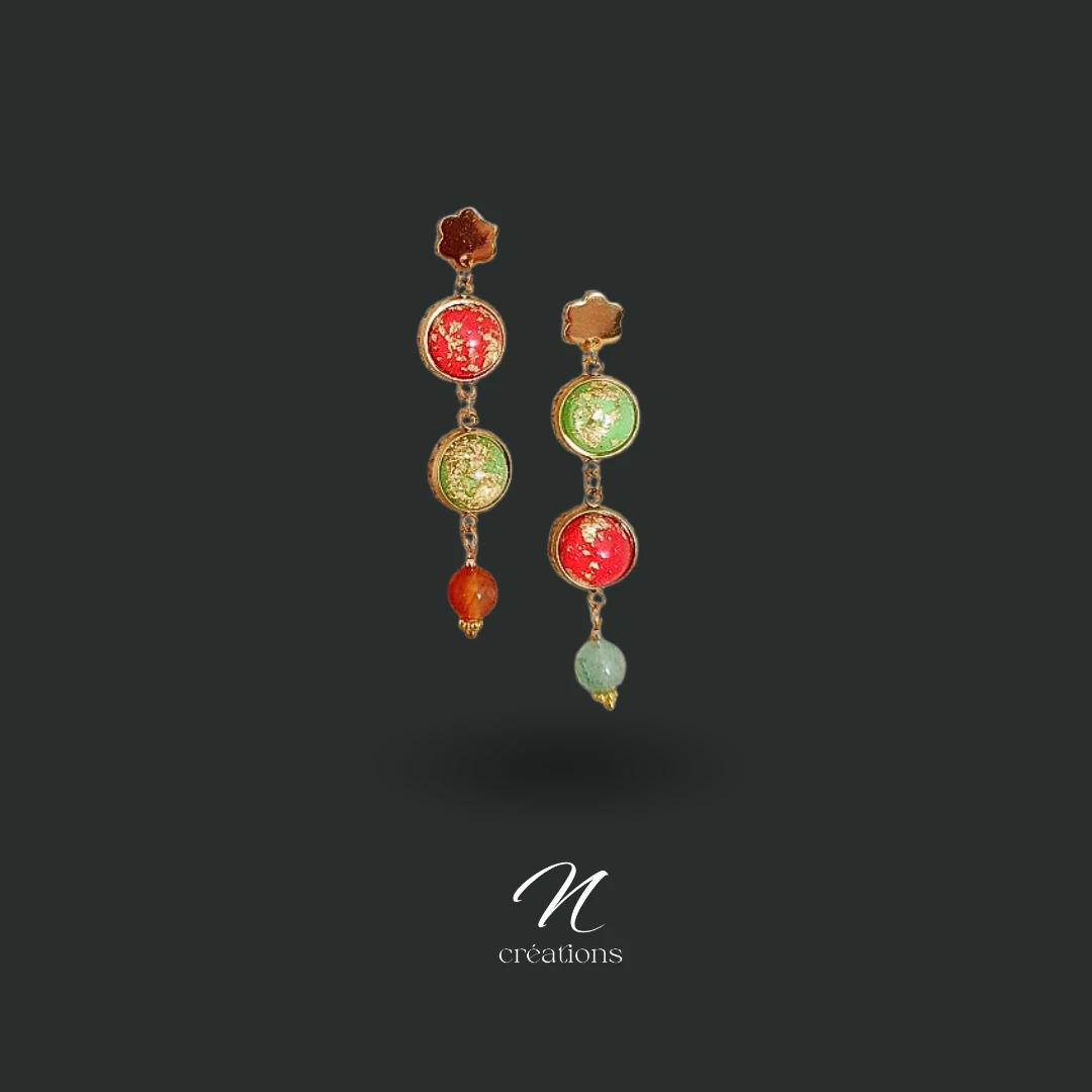 Boucles d’oreilles Quartz Fraise et Cornaline