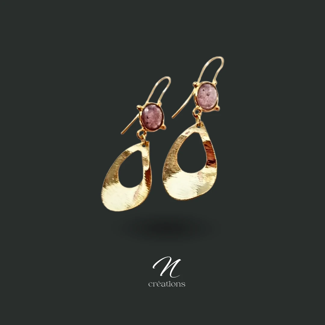 Boucles d'Oreilles Gouttes Ondulées Or Fin 24K