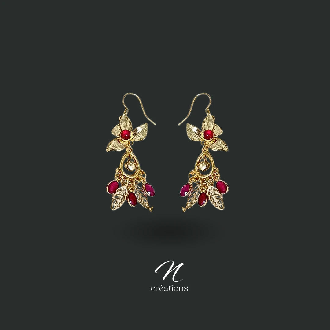 Boucles d'oreilles Orchidées Fuchsia Or 24K