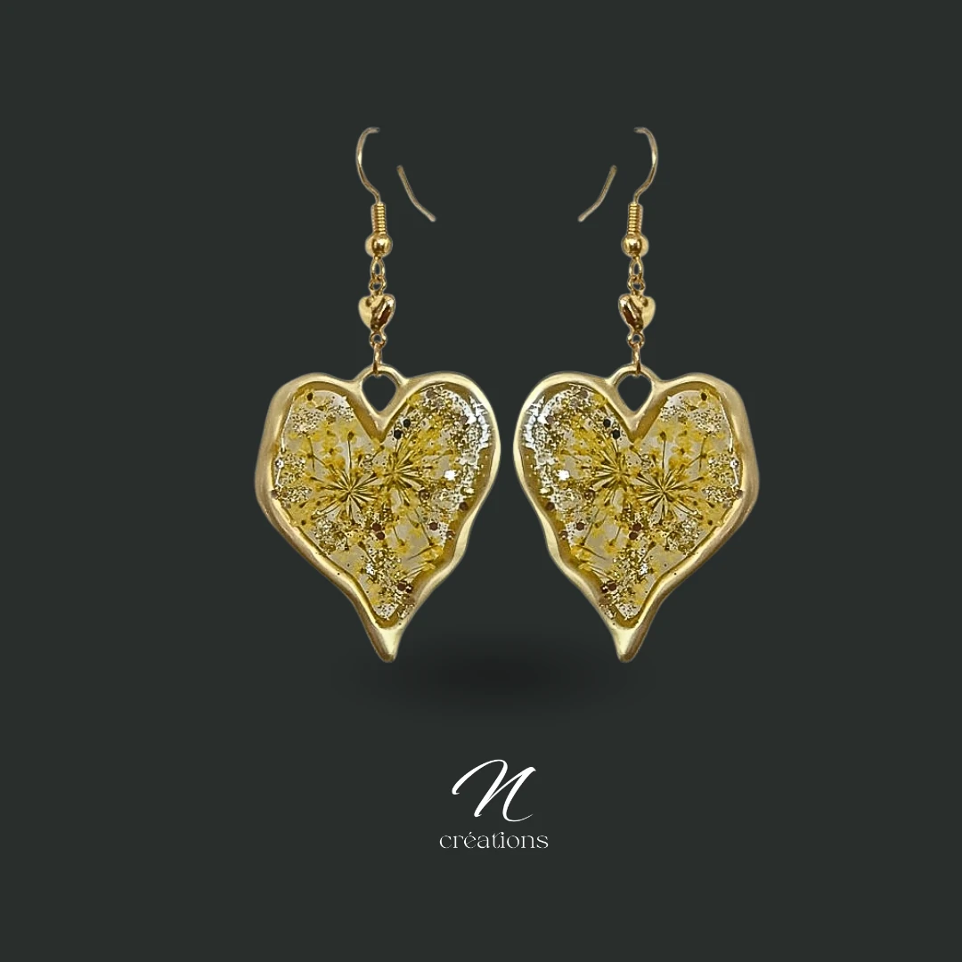 Boucles d’oreilles Cœurs Dorés fleurs