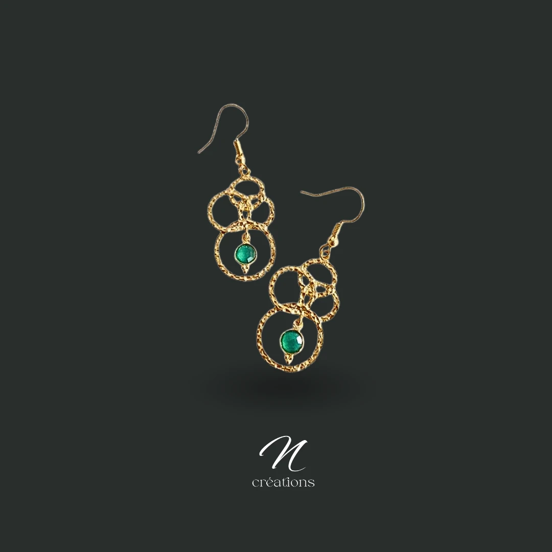 Boucles d’oreilles dorées et Onyx vert
