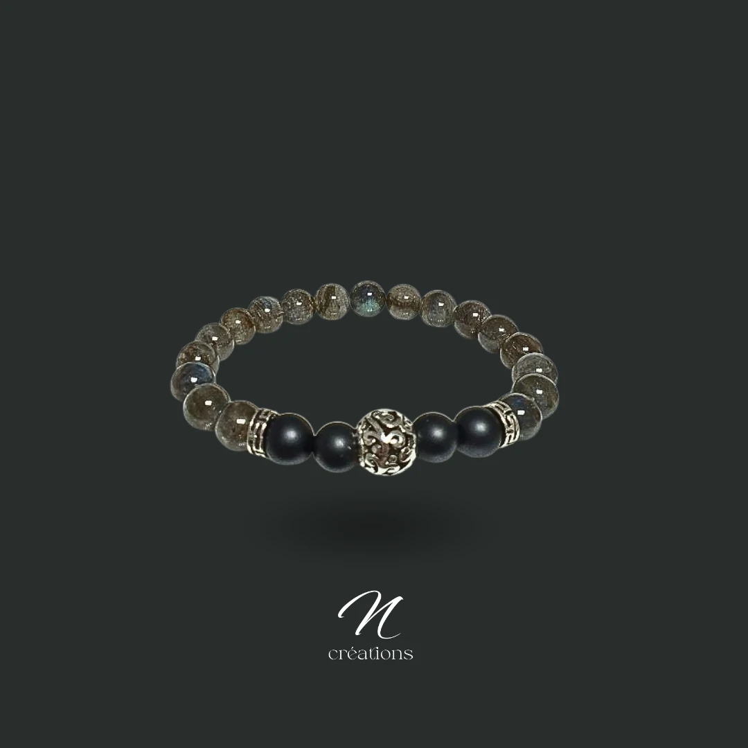 Bracelet Protection Onyx Noir Mat et Labradorite