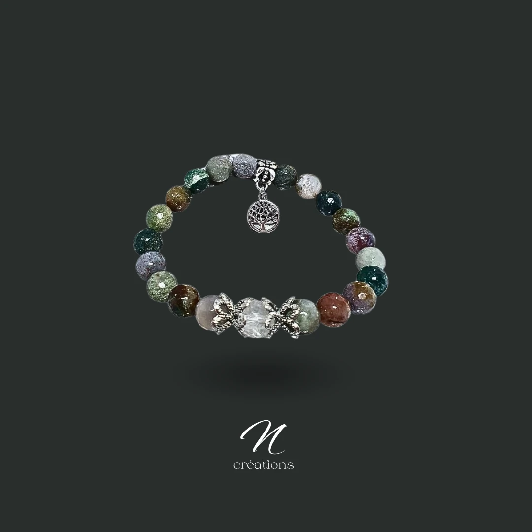 Bracelet Agate Indienne Facettée et Cristal de Roche