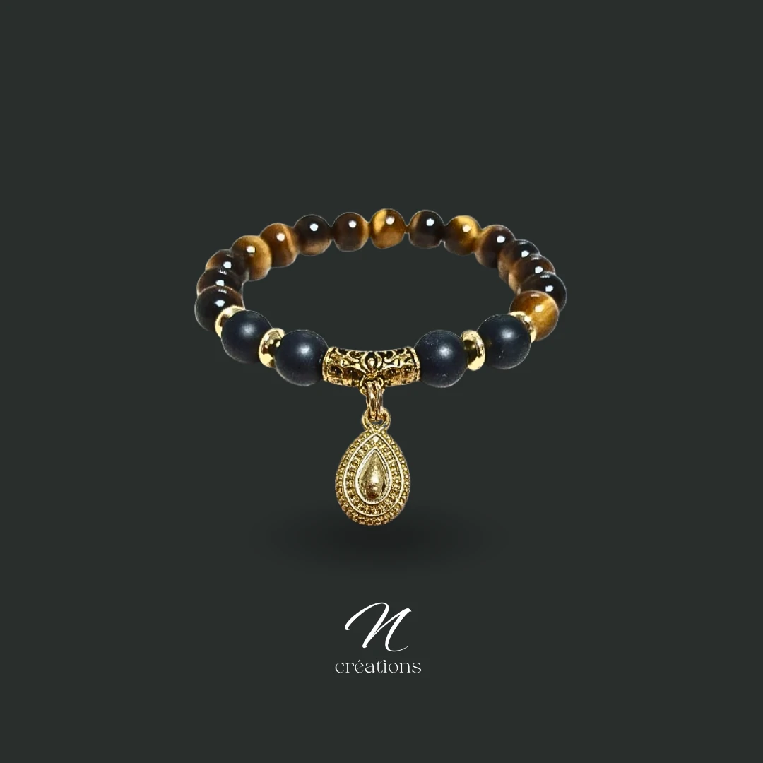 Bracelet Œil de Tigre et Onyx Noir Mat